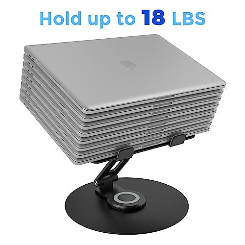 Swivel Laptop Stand for Desk, Adjustable Height Aluminum Computer Stand with 360 Rotating Base, Foldable Ergonomic Riser, Portable Laptop Holder Compatible with MacBook, All Laptops 10-17'', Black - color: Black