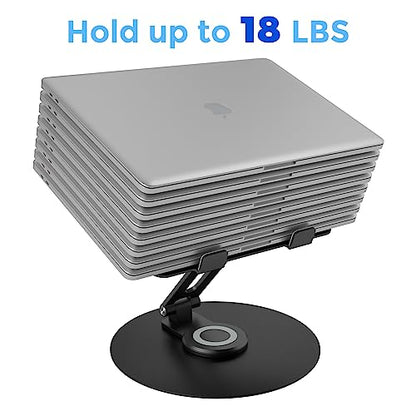 Swivel Laptop Stand for Desk, Adjustable Height Aluminum Computer Stand with 360 Rotating Base, Foldable Ergonomic Riser, Portable Laptop Holder Compatible with MacBook, All Laptops 10-17'', Black - color: Black