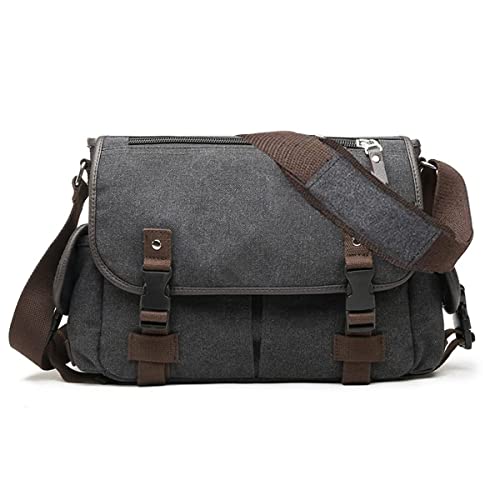 [Upgraded] Vintage Canvas Messenger Bag 13 15.6 17 inches Large Book Laptop Shoulder Bag Women Men New (Black, Medium) - color: Black, size: Medium