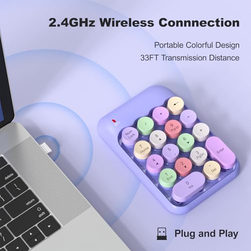 MOWUX Wireless Number Pads, Cute Colorful Numeric Keypad Numpad Portable 2.4 GHz Financial Accounting Number Keyboard Extensions, 18 Key Number Numpad for Laptop Desktop, PC (Purple) - color: Purple