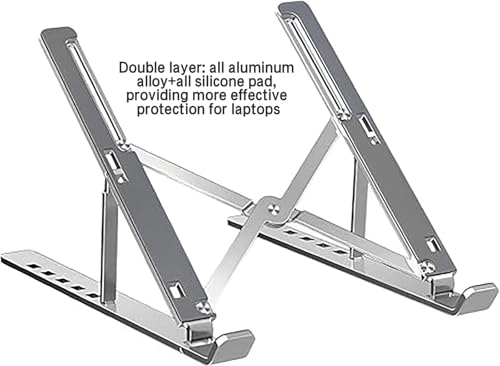 Laptop Stand for Desk, Adjustable Laptop Riser Aluminum Alloy+Silicone Foldable Portable Notebook Holder, Ventilated Cooling Notebook Mount Computer Stand for 10-15.6 inch Laptops