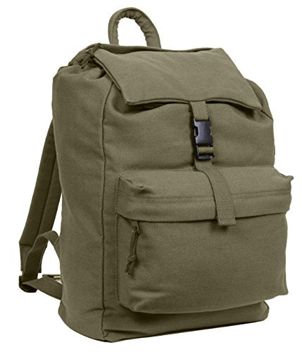 Rothco Canvas Daypack – Heavy-Duty Cotton Canvas Backpack for Hiking, Camping, Traveling, and Daily Use – 34L Capacity - color: Olive Drab