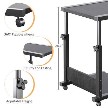 Furist Hospital Bedside Table with Wheels Adjustable Height Sofa Side, Rolling Hospital Table, Mobile Computer Desk Laptop Table for Living Room, Bedroom & Office, Black
