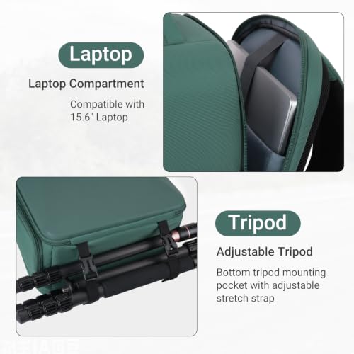 MOSISO Camera Backpack, DSLR/SLR/Mirrorless Photography Camera Bag, Waterproof Hardshell Case with Lens Pouch&Tripod Holder&15.6 inch Laptop Compartment Compatible with Canon/Nikon/Sony, Emerald Green - color: Emerald Green