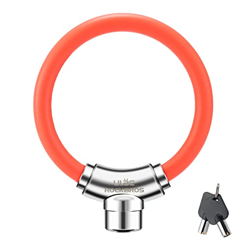 ROCKBROS Anti-Theft Bike Cable Lock, Red, Portable, Key Lock, Rustproof | 7-Pin Zinc Alloy Core, 11.8" Unfolded, One-Press Locking, Multi-Section Interlocking, for Bike/Gate/Fence/Grill - color: Red