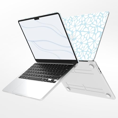 G JGOO Compatible with MacBook Air 13 inch Case 2026 2025-2022 M5 A3449 M4 A3240 M3 A3113 M2 A2681, Plastic Hard Shell for MacBook Air 13.6 inch Case + Keyboard Cover + Screen Protector, Blue Flower - color: Abstract Blue Flower