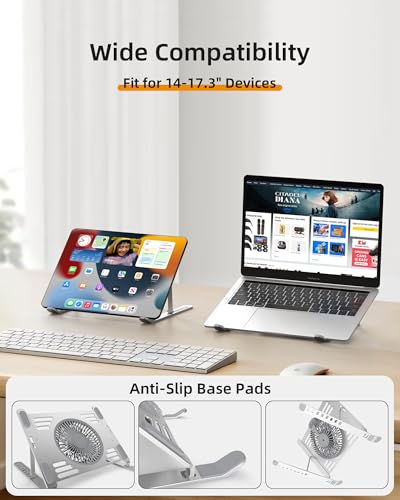SHUWEI Portable Laptop Cooling Stand, Foldable & Adjustable Aluminum Stand with 3 Speed Powerful Quiet Fans, Ultra-Lightweight Ergonomic Cooling Pad for 17.3" Laptops (Black, for 17.3" Laptop) - color: Black