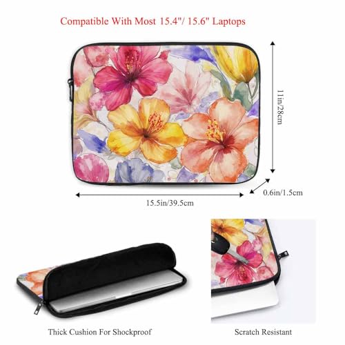 Laptop Sleeve Bag 15.4 15.6 Inch,Watercolor Magnolia Hibiscus Orchid Flowers Protective Polyester Computer Cases Laptop Cover Briefcase Bag Tablet Travel Cover - color: LPS-008