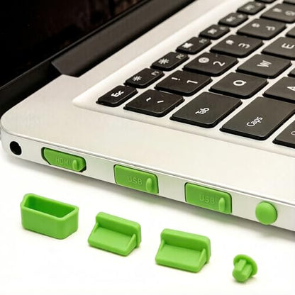 2-Pack 16-in-1 Silicone Dust Plugs for Laptop USB-C HDMI SD and More Green | Soft silicone protects USB-C, HDMI, SD, Ethernet, 3.5mm ports from dust. Snug fit, non-scratch. 2 complete sets,Green - color: Green