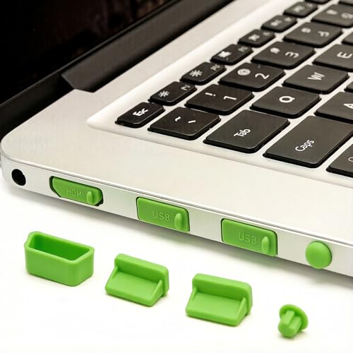 2-Pack 16-in-1 Silicone Dust Plugs for Laptop USB-C HDMI SD and More Green | Soft silicone protects USB-C, HDMI, SD, Ethernet, 3.5mm ports from dust. Snug fit, non-scratch. 2 complete sets,Green - color: Green