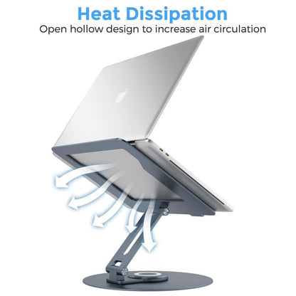 Swivel Laptop Stand for Desk, Adjustable Height Aluminum Computer Stand with 360 Rotating Base, Foldable Ergonomic Riser, Portable Laptop Holder Compatible with MacBook, All Laptops 10-17'', Grey - color: Grey