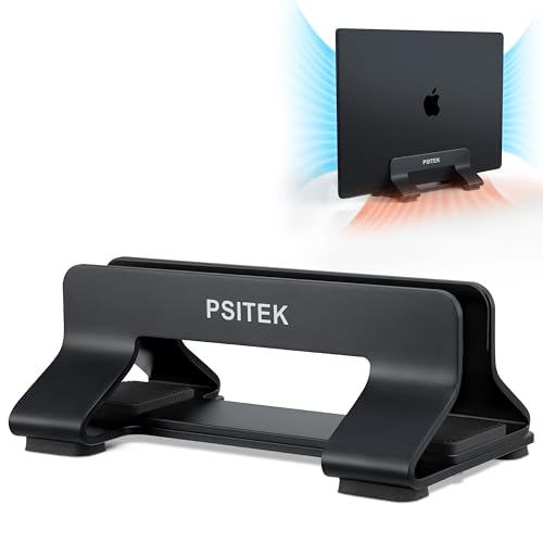 Aluminum Vertical Laptop Stand Dock Holder, Adjustable Slot Width 12-42mm, Space-Saving Upright Storage for MacBook and Laptops - color: Black, size: 1 Slot