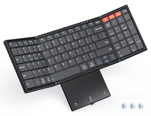 MEETION Foldable Bluetooth Keyboard with Touchpad, 3-Device Portable Wireless Keyboard with Numeric Keypad, Full-Size Rechargeable Business Travel for iPad Phone Laptop PC iOS Android Windows Mac - color: K9550-Foldable Touchpad