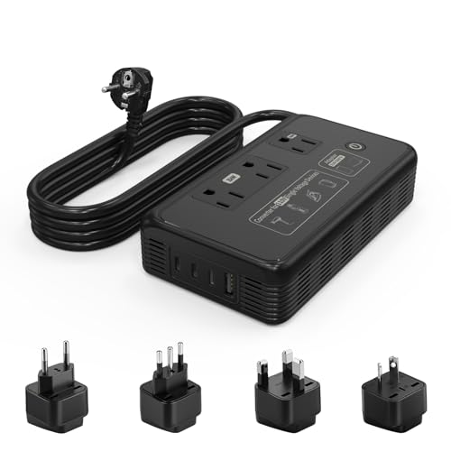 Mapambo 2000W 220V to 110V Converter for Hair Dryer, Voltage Converter US to Europe, Converter for European Travel with Type G C I L, Universal Travel Adapter with 2 USB-C 2 USB-A (Black) - color: Black