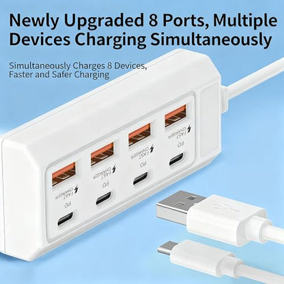 8-in-1 USB Hub Compatible for Tablets & Smartphones, High-Speed Multi-Port Docking Station with Stable Power Supply, USB- External Device Hub Suitable for Laptops, Desktop Computers, Tablets (White) - color: White