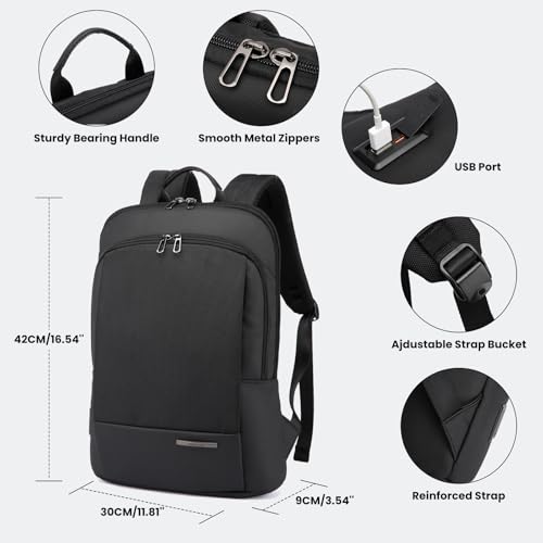 Laptop Backpack, Slim Laptop Backpack With USB Charger, Water-Resistant Business Backpacks For Men, Lightweight 15.6 Inch Laptop Bag For Work Office College (Black)