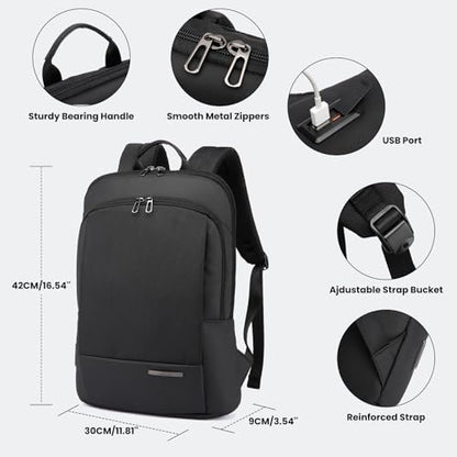 Laptop Backpack, Slim Laptop Backpack With USB Charger, Water-Resistant Business Backpacks For Men, Lightweight 15.6 Inch Laptop Bag For Work Office College (Black)