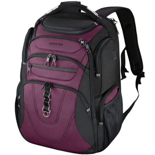 KROSER Travel Laptop Backpack 17.3 Inch XL Computer Backpack for Men/Women | TSA Friendly Travel Water-Repellent College Daypack Business Backpack with RFID Pockets & USB Port Black/Burgundy - color: Black/Burgundy-17.3, size: 17.3 inch