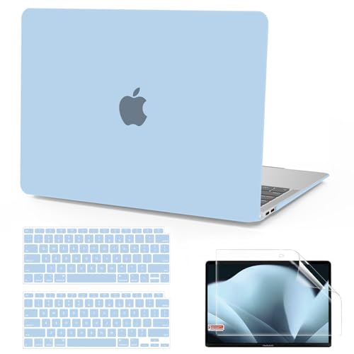 Anban Compatible with MacBook Air 13 inch Case M1 2022 2021 2020 2019 2018 Release A2337 A2179 A1932 Touch ID, Matte Plastic Laptop Hard Shell Case & 2 Keyboard Cover & Screen Protector, Air Blue - color: Air Blue