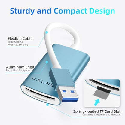 WALNEW USB 3.0 Micro SD Card Reader with Dual Slots, Memory Card Reader | Supports SD/SDXC/SDHC/Micro SDXC/TF/UHS-I, For Mac, Windows, Android, Laptop, Camera - color: BLUE