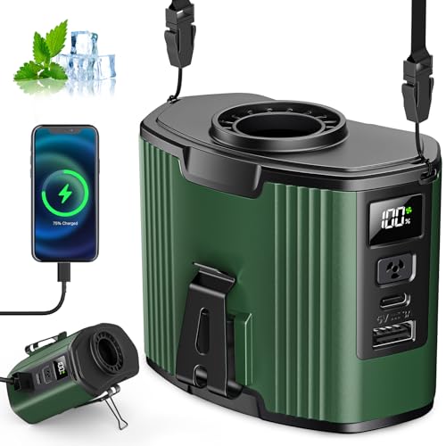 (40Hours Cooling) Portable Waist Fan Rechargeable,17000Rpm High Speed,10 Speeds Personal Wearable Body Fans & Lanyard,3-In-1 Portable Neck Fans, Clip On Belt Fan for Camping,Outdoor,Jobsite,Travel - color: Green