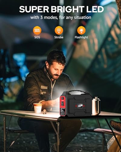 146Wh Portable Power Station Bank 200W Peak(100W Rated) Solar Powered Power Bank with Carrying Bag with AC Outlet 110V, 39600mAh, USB QC3.0 Fasting Charging, LED Flashlights for Home Camping Emergency