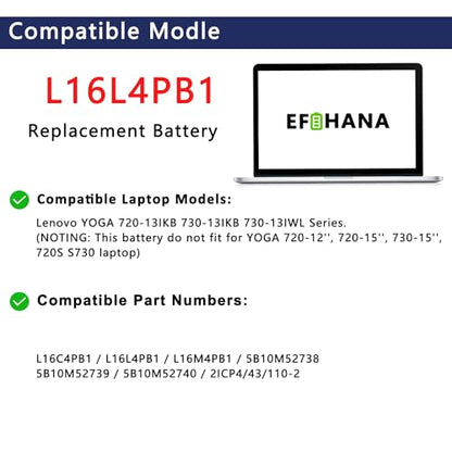 L16L4PB1 L16M4PB1 L16C4PB1 Laptop Battery Replacement for Lenovo ideapad Yoga 720-13IKB 730-13IKB Yoga 730-13IWL Series Notebook 5B10M52738 5B10M52739 5B10M52740 7.72V 48Wh 6217mAh 4-Cells - size: 9.65×3.35×0.26 in L16L6PB1