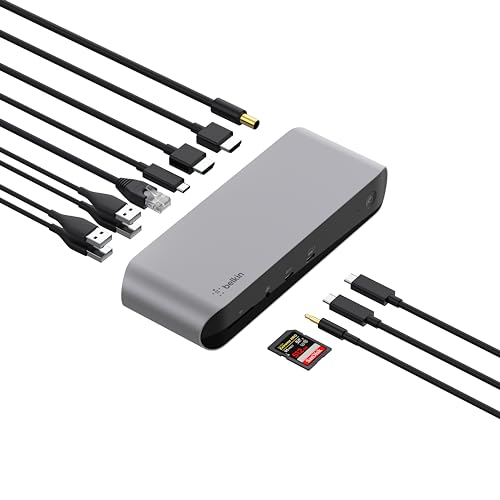 Belkin Thunderbolt 3 Docking Station + TB Cable 0.8M | dual 4K display, USB-C dock, MacBook, laptop expansion, ethernet, USB-A ports, home office - style: Thunderbolt 3