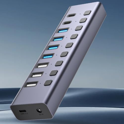 9 In1USB C Hub Aluminum Port USB 3.0 Data Hub Splitter Individual On/Off Switches for Pc Laptop US Plug