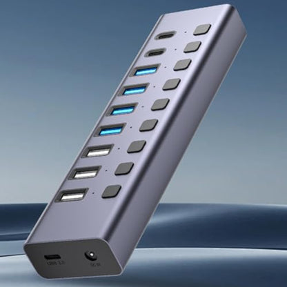 9 In1USB C Hub Aluminum Port USB 3.0 Data Hub Splitter Individual On/Off Switches for Pc Laptop US Plug