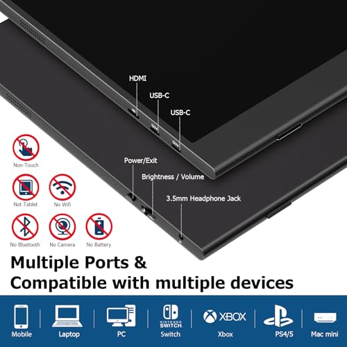 Portable Monitor 15.6 Inch, Aluminum Alloy USB-C Laptop Monitor with Magnetic Smart Cover, FHD IPS Anti-Glare Second Screen for Laptop PC Mac Switch, VESA Mountable Travel Display