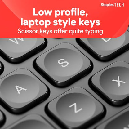 Staples TECH Slim Wireless Keyboard, Full‑Size 104‑Key, Quiet Scissor Keys, USB Receiver, Black - style: Full Size