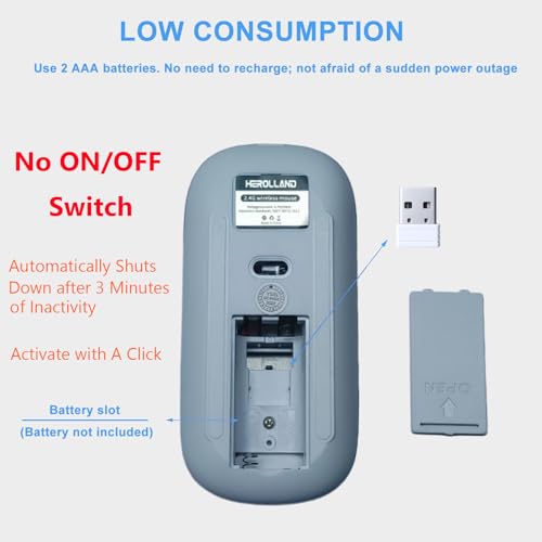Battery Wireless Mouse, 2.4G Noiseless Mouse with USB Receiver - Slim Portable Computer Mice, 3 DPI Quiet Silent Optical Laptop Mice for PC, Tablet, Laptop Notebook Computer- Silver - color: Silver 03