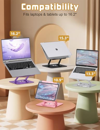 Adjustable Laptop Stand for Desk-360° Rotating Base Aluminum Laptop Riser,Ergonomic Computer Stand for Office Home MacBook Pro/Air Dell HP up to 16'',Black - color: Black