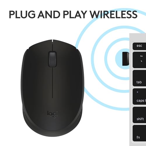 Logitech M170 Compact Ambidextrous 2.4 GHz Wireless Mouse - Black | Ambidextrous mouse with 2.4 GHz USB-A Nano Receiver, Optical Tracking, 12-Months Battery Life, PC, Mac, Laptop compatible - color: Black