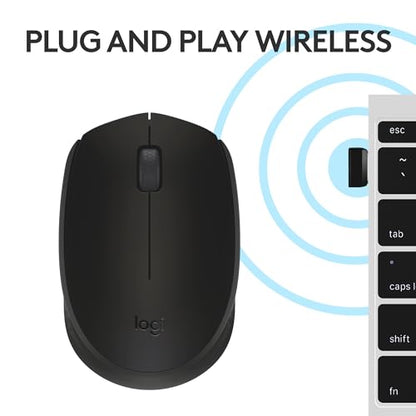 Logitech M170 Compact Ambidextrous 2.4 GHz Wireless Mouse - Black | Ambidextrous mouse with 2.4 GHz USB-A Nano Receiver, Optical Tracking, 12-Months Battery Life, PC, Mac, Laptop compatible - color: Black