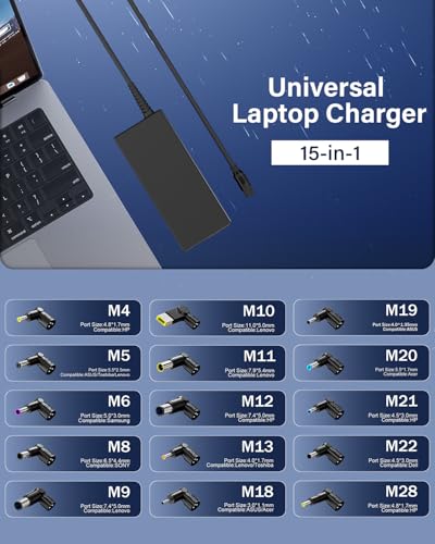 90W Universal Laptop Charger Compatible with HP Dell Asus Acer Sony AC Adapter IBM Gateway Notebook Ultrabook Chromebook Pavilion Inspiron Latitude Power Supply Cord with 15 Tips
