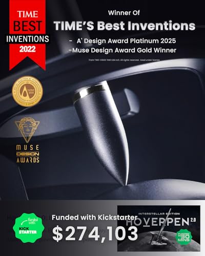 novium Hoverpen Interstellar - Luxury Pen Made With Aerospace Alloys | Unique Aesthetic, Free Spinning Executive Pen, Desk Decor (Starlight Silver, 18K-Gold) - color: Starlight Silver, style: 18K Gold-Plated