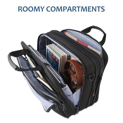 KROSER 17.3 Inch Laptop Computer Briefcase, Water-Repellent Messenger Bag | Expandable design, padded laptop compartment,shoulder strap and luggage strap for business, travel, men and women-Black/Blue - color: Black/Blue