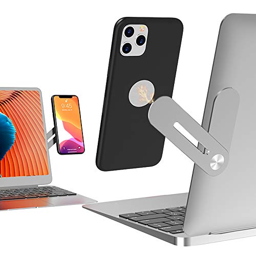 DK177 Laptop Phone Holder, Laptop or Desktop Monitor Side Mount Phone Holder, Slim Portable Foldable Smartphone Stand, Computer Monitor Expansion Bracket, Compatible with Any Phone, Silver - color: Silver