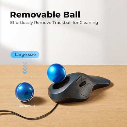 Wired Trackball Mouse for Large Hands, Ergonomic Design Reduces Wrist & Muscle Strain, Precision Tracking with Easy Index Finger Control, Compatible with PC, Laptop, Windows, Mac, Blue - color: D-Blue
