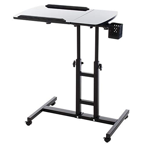 Adjustable Laptop Desk with Wheels, Black | Laptop Cart, Over Bed, Bed Side Table, Tiltable Table and Laptop Stand - color: Black