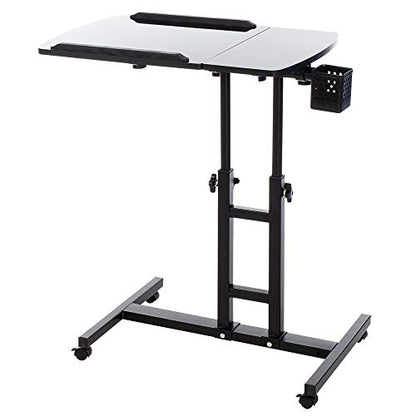 Adjustable Laptop Desk with Wheels, Black | Laptop Cart, Over Bed, Bed Side Table, Tiltable Table and Laptop Stand - color: Black