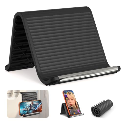 2026 Airplane Phone Holder, Flexible Silicone Portable Phone Stand | Foldable for Desk Bed Office, Travel Essentials Hands Free Mount for iPhone Tablet Laptop,Anti-Slip & Scratch-Resistant - color: Black