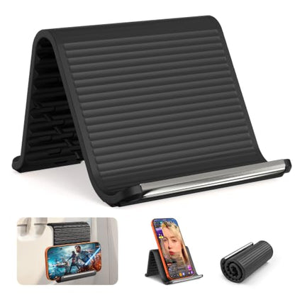 2026 Airplane Phone Holder, Flexible Silicone Portable Phone Stand | Foldable for Desk Bed Office, Travel Essentials Hands Free Mount for iPhone Tablet Laptop,Anti-Slip & Scratch-Resistant - color: Black