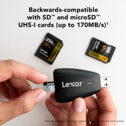 Lexar Multi-Card 2-in-1 SD/Micro SD Card Reader, Up to 312MB/s, USB 3.1 | Compatible w/ USB 3.1 & 2.0, Simultaneous Transfer, Compatible w/ PC, Laptop, Tablet, Smartphone, Compact, LRW450UBNA - style: Micro SD / SD 2-in-1 USB 3.1