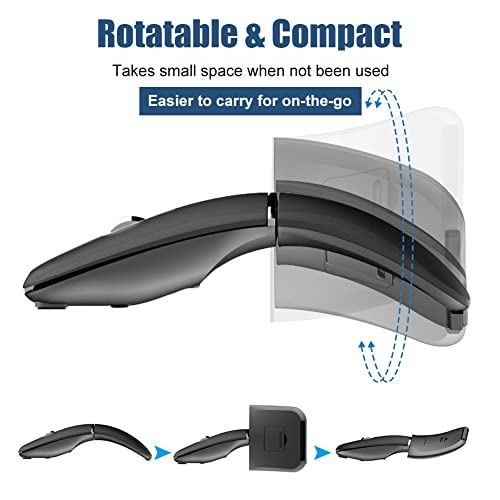 Foldable Arc Wireless Mouse Silent Click Bluetooth 5.3 and 2.4GHz | Dual Modes Portable Curved Mouse for Home, Office, Travel– Gray - color: Gray