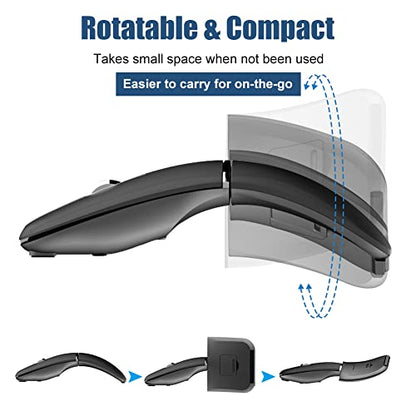 Foldable Arc Wireless Mouse Silent Click Bluetooth 5.3 and 2.4GHz | Dual Modes Portable Curved Mouse for Home, Office, Travel– Gray - color: Gray