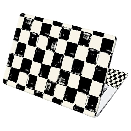 Universal Laptop Skin Sticker with 2 Wrist Pad Decals, 3-Piece Removable Vinyl Laptop Cover, Black and White Checkered Waterproof Anti-Scratch, Easy-Trim Fit for 13.3" 14" 15.6" Laptops - color: Black and White Checkered