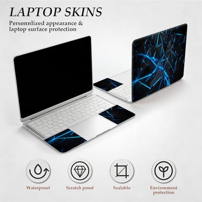 12.1-15.6 Inch Universal Reusable Laptop Skin Sticker Decal, Waterproof Removable Protector for Notebook Cover, Scratch-Resistant Vinyl Cuttable Full Wrap Sticker, Blue Glowing Lines Polyhedron - color: Blue Glowing Lines Polyhedron